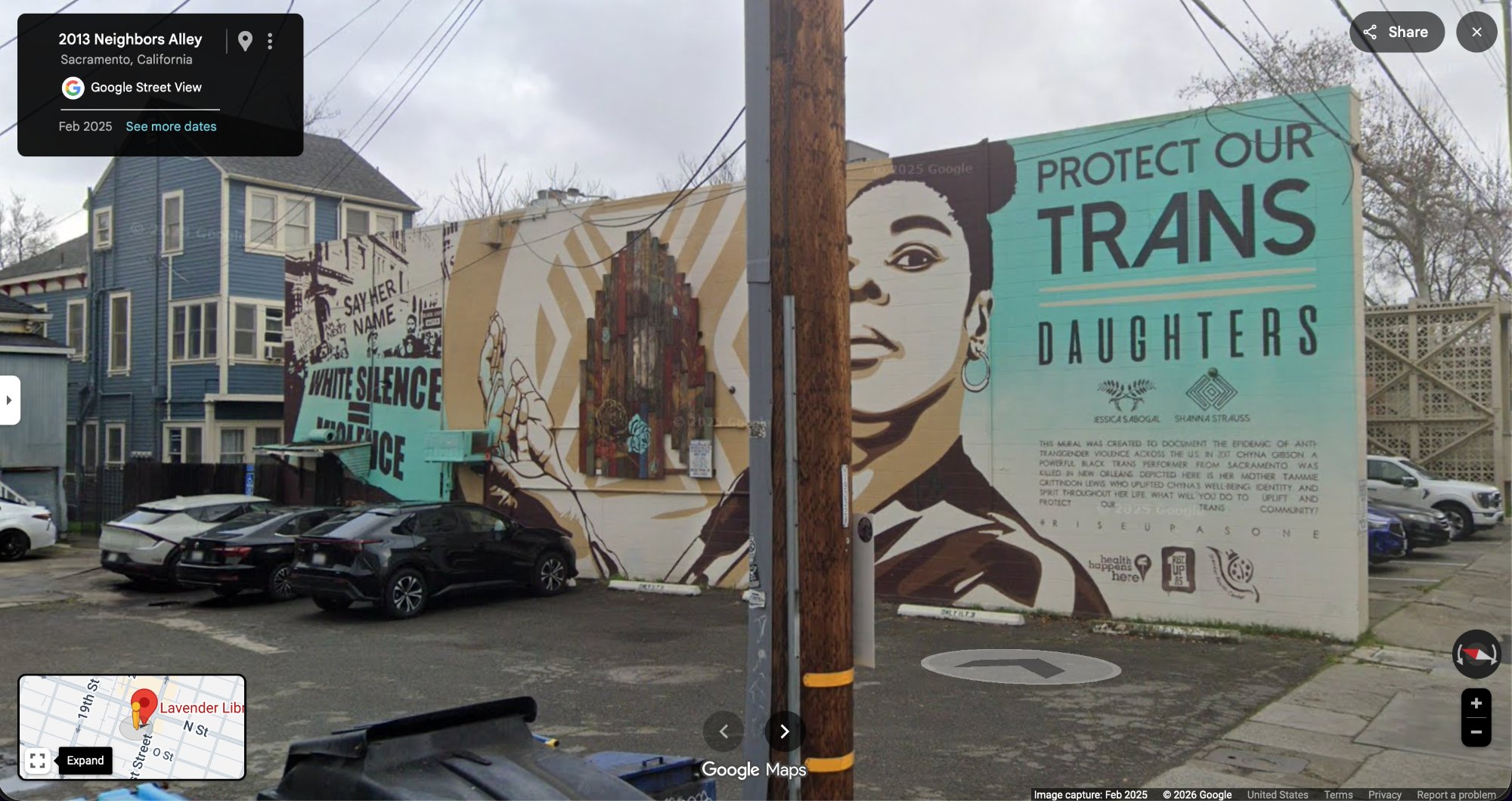Mural at 2013 Neighbors Alley, Sacramento: Protect Our Trans Daughters / White Silence = Violence