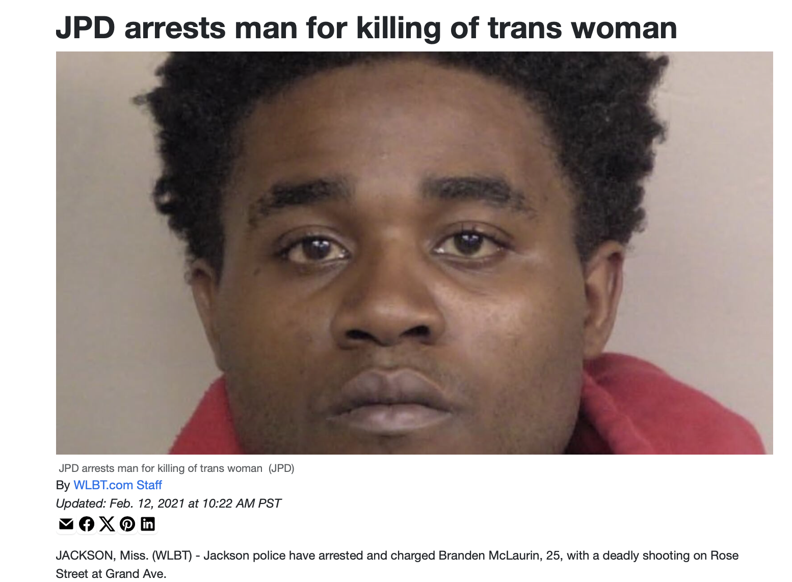 Branden McLaurin, suspect in the murder of Dominique Jackson